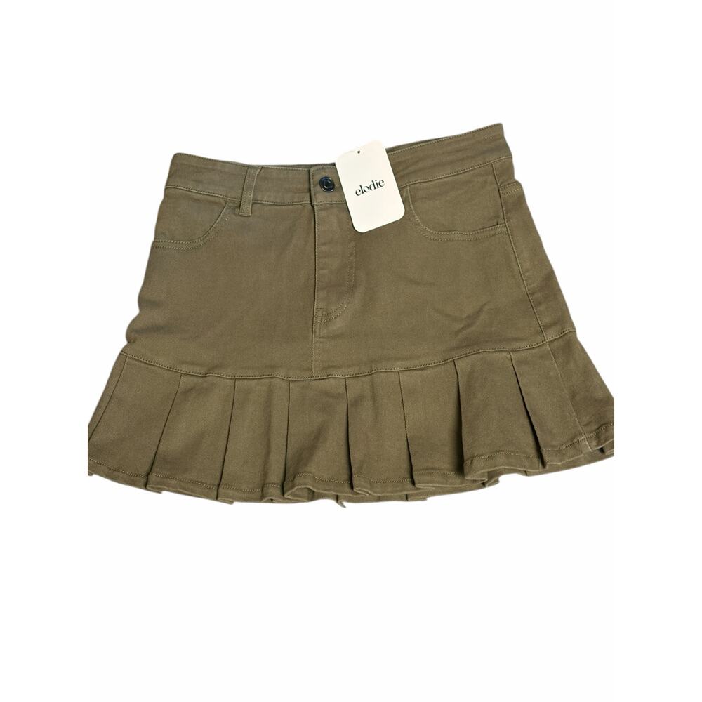 Elodie Olive Green Pleated Mini Skirt Size S NWT Cotton Blend 🌼 - Picture 3 of 6